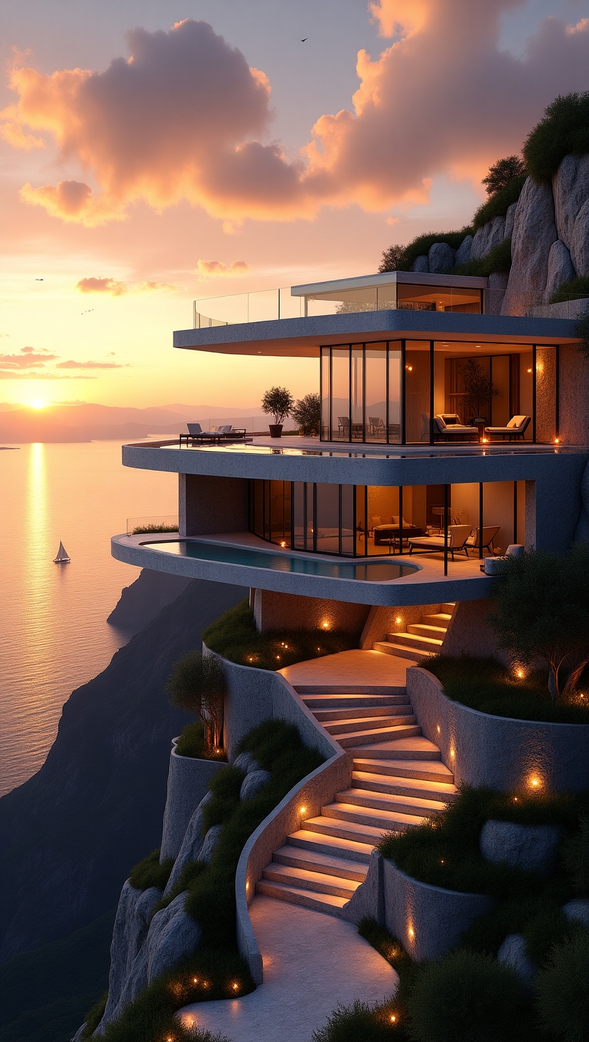 Luxury Cliffside Dream Home: Golden Hour Majesty with Panoramic Views